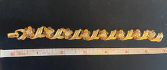 Vintage Signed Karu Yellow & Brown RS Gold Tone Etched Link Necklace & Bracelet