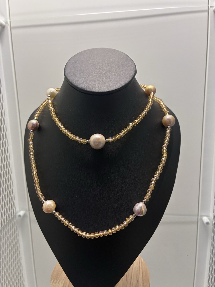 Vintage Pearl ,Crystal Aurora Borealis Pearl Bead Necklace