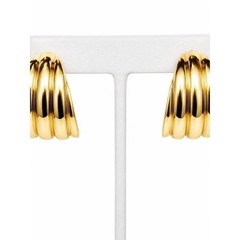 Vintage Napier Gold Tone Ribbed Hoop Clip On Earrings Statement Designer Jewelry
