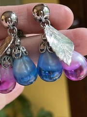 Vintage Napier Cumquat Blue Pink Dangle Drop Clip On Earrings Silver Tone Pat #