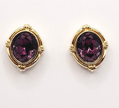AVON Simulated Amethyst February Birthstone Gold Tone Pierced Earrings with Box