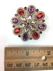 Colorful Purple Red White Rhinestone Brooch Silver Tone Flower Pin