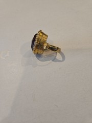 Avon Vintage Gold Tone Amber Stone Poison Pill Box Secret Compartment Ring