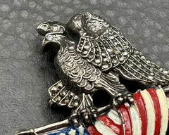 Vintage Pot Metal American Eagle USA Flag Patriotic Enamel Marcasite Pin Brooch
