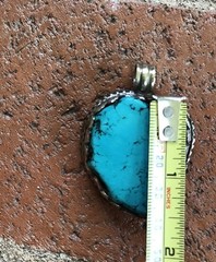 Vtg Lg Irregular Turquoise Pendant In Silvertone Setting