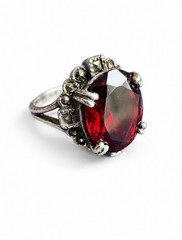 VTG Art Deco Garnet Oval Sterling Silver 925 Cocktail Ring Prong Setting Size 8