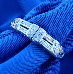 Original EARTH MINED DIAMOND Deco Wedding BAND Antique SOLID PLATINUM Ring S 5.5