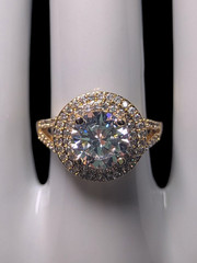 Vintage Inspired Round Cut Simulated Diamond Solitaire with Simulated Diamond Do