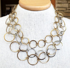 Vintage 3 Strand Circle Chain Gold Tone Layered Necklace 18.25″ Adjustable