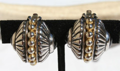 Modernist Earrings Clip-on Black Cabochon Silver Gold Tone MCM