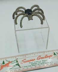 Vintage Clear Rhinestones & Black Glass Spider Brooch Pin 3.5 Inches Halloween