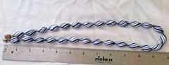 VTG Chinese Porcelain Blue White Stripes Oval Bead Necklace Hand-Knotted Silk