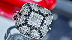 925 silver 7.40gr ring 0.65ct natural white & lab-grown black diamond sz 8.25