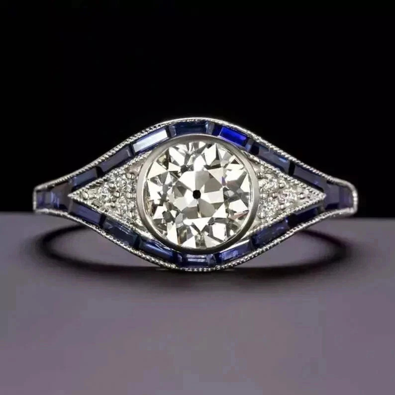 3Ct Art Deco Style Lab Created Diamond Engagement Wedding 14K White Gold FN Ring