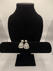 Vintage Clear Rhinestone Cluster Teardrop Drop Dangle Post Earrings Pierced Brid