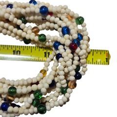 Vintage Multi Strand Beaded Necklace White Green Yellow Red Blue Retro Jewelry