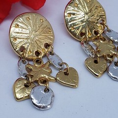 Vintage LADY REMINGTON Gold & Silver Tone Drop EARRINGS Dangle Hearts