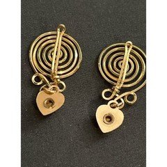 Vintage Gold Swirl Earrings & Brooch with Heart Pendants 3 piece Set 3.1g