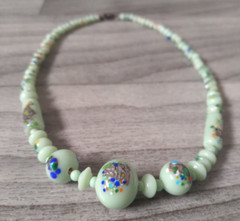 Jadeite Beaded Glass Necklace 15in Light Green Antique Art Deco Vintage