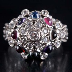 Vintage 1970’s 14k White Gold Multi-Stone Dome Style Ring 1.76ctw 8.8g