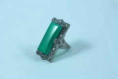 Uncas mfg. Co Antique Art Deco 925 Sterling Silver Chalcedony Marcasite Gem Ring