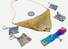 Lot Vtg Mesh Kerchief Necklace Bracelet Earrings Metal Disco 1970s 1980s 1990s