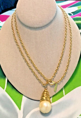 Casual Corner gold wire wrapped faux Pearl pendant necklace long 36”