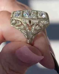 Art Deco Style 3.28Ct Lab Created Diamond 3-Stone Wedding 14K White Gold FN Ring