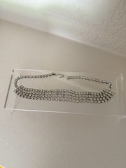 Vintage 1950’s Four Row Rhinestone Choker Style Necklace Silver Tone 15” Inch