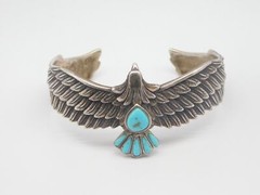 JTV DESIGNER BBJ STERLING SILVER BALD EAGLE BIRD TURQUOISE STONE CUFF BRACELET