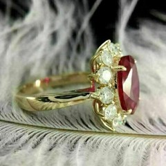 Art Deco 4.30 Ct Natural Red Ruby Vintage Engagement Ring 14K Yellow Gold Finish