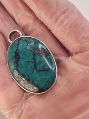 STEPHEN DWECK Vintage Tibetan Turquoise In Sterling Silver Pendant. 2″ Unique