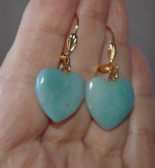 Vintage Carved Heart Larimar Lever back Earrings in 14K GF