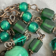 Antique Vintage Early Art Deco Czech Flapper Necklace Green Glass Beads Beaded