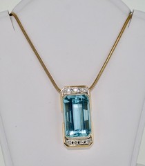 10.8CT Aquamarine Diamond 18K & 14K Necklace With Chain