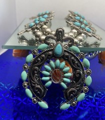 Elegant Vintage Silver Alloy Squash Blossom Statement Fleur De Lis Spider Faux
