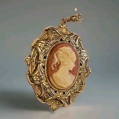 Vintage Retro Ornate CAMEO PENDANT Carved Lady Acrylic/Resin Gold Tone ESTATE