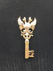 Vintage Replica Of Russian Sterling Silver Royal Chamberlains Key Pin, Goldtone