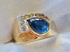 70’S NEW OLD STOCK 10K YELLOW GOLD FILLED SIMULATED BLUE SAPPHIRE RING SIZE 10