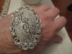 Antique, vintage sterling silver large marcasite monogram brooch pin, Pendant