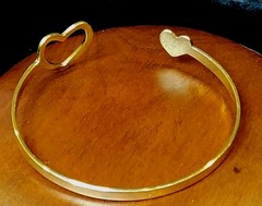 Vintage Gold Tone Brass Double Heart Open Cuff Bracelet 6.75 In Adjustable Small