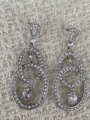 Vintage Nolan Miller Glamour Rhinestone Dangle Pierced Earrings 2 1/4”