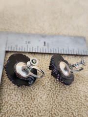 Vtg Black Plastic Rhinestone Screw Back Earrings