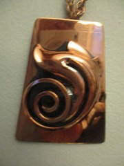 Vintage Modernist MidCentury Modern Signed Rame Copper Pendant Necklace Earrings