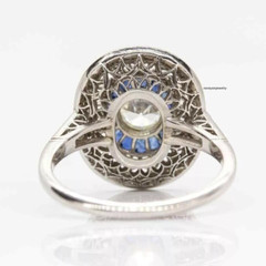 Edwardian 3Ct Lab Created Blue Sapphire Wedding Ring 14k White Gold Plated