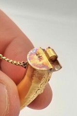 Antique Chinese 24K Yellow Gold Black Gem 8mm 6.5″ Hinged Bracelet Bangle 26.9g