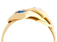 0.29 Ct Sapphire and 0.24 Ct Diamond, 18k Yellow Gold Snake Ring – Antique