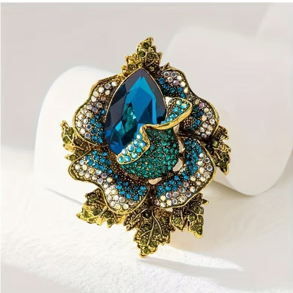 BROOCH- BLUE Exquisite Rhinestone Luxury Full Crystal Baroque Brooch, Sparkling