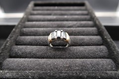 Vtg Two Tone Sterling Silver Gold & Black Onyx Baguette Ring Pranda Thailand