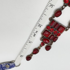 Art Deco Inspired Necklace Bronze Tone Red Lucite Dangles Adjustable 16″ – 19″